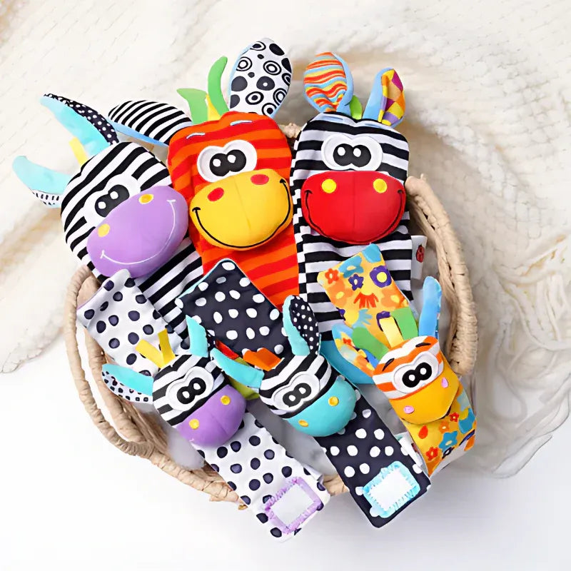Baby Hand and Foot Rattle Socks Set, 4 Pieces, Cotton, 0–12 Months