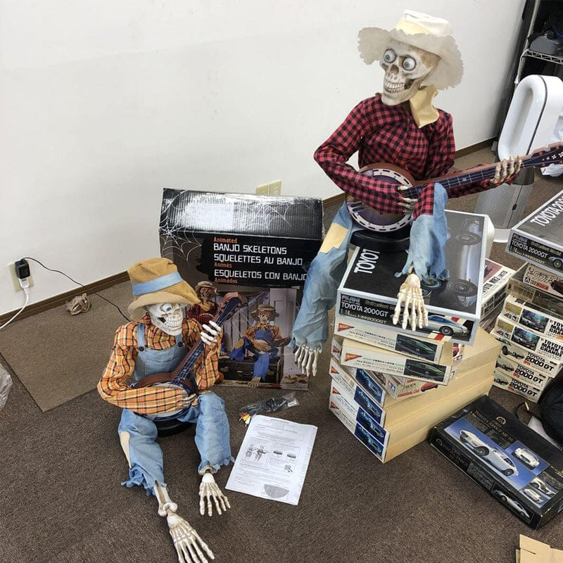 Hauntique Animated Skeleton Duo | Sound-Activated Halloween Decoration with Music and Lights