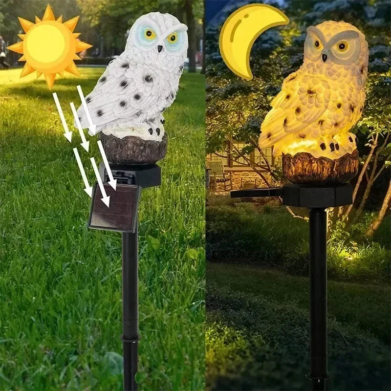 Solar owl garden light with warm white LED, waterproof IP65, 45 cm