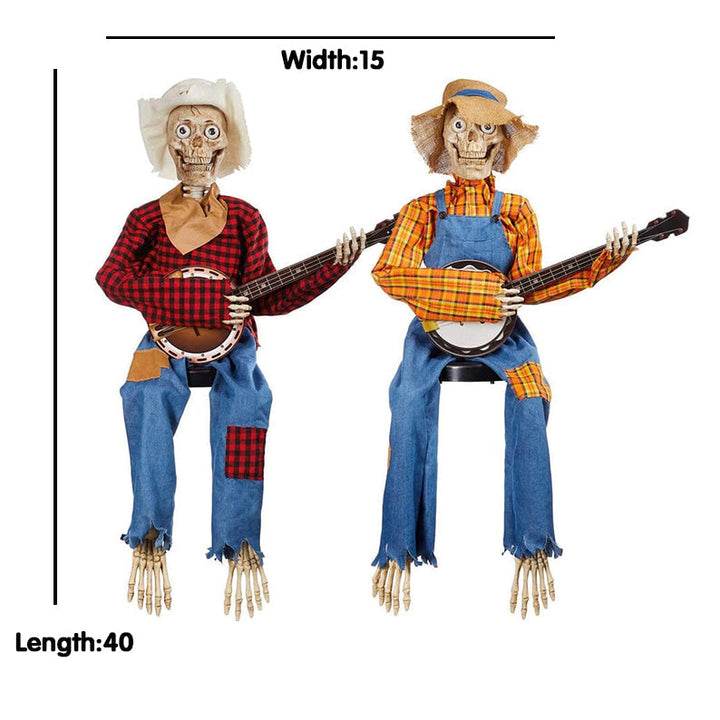 Hauntique Animated Skeleton Duo | Sound-Activated Halloween Decoration with Music and Lights