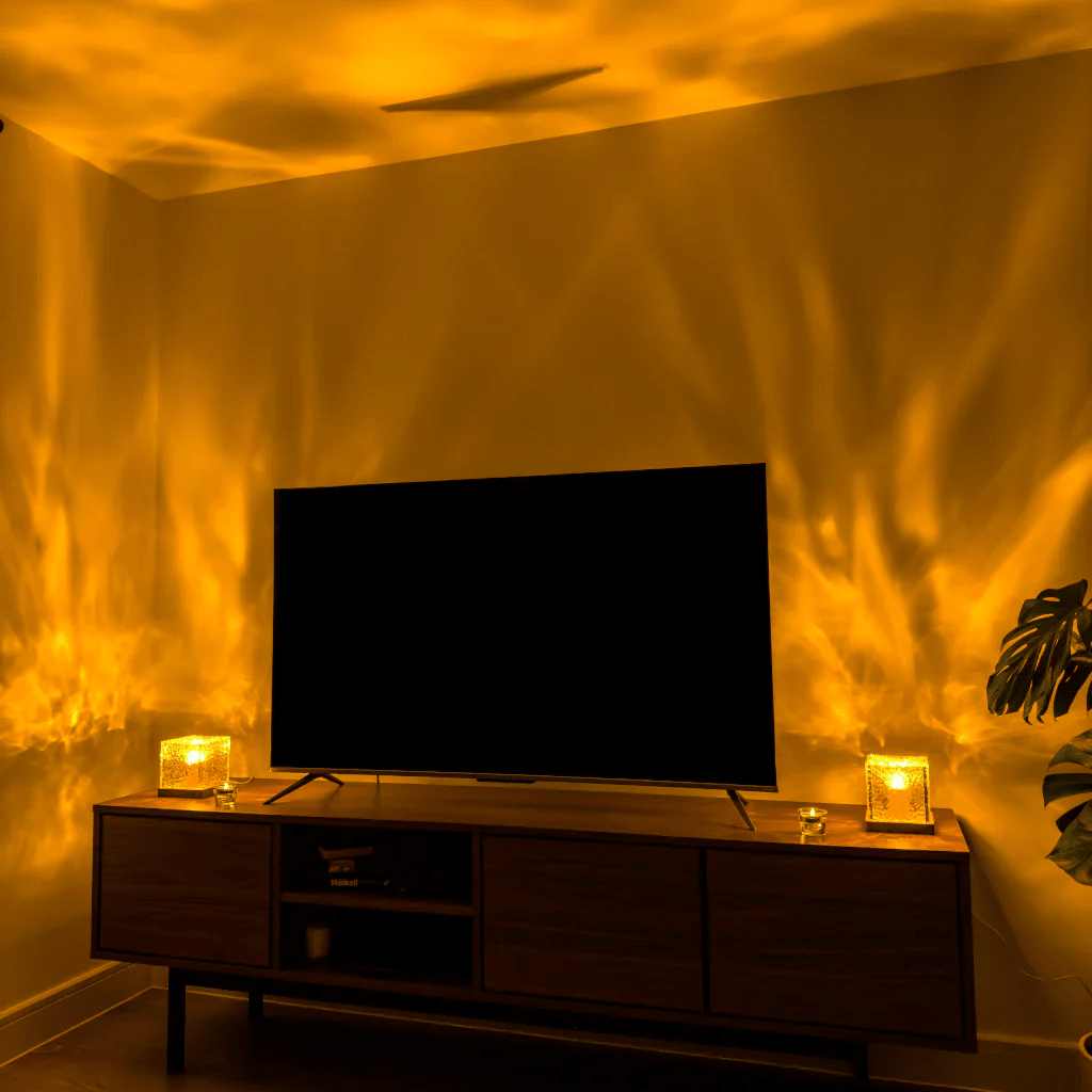 Wave Cube LED Table Lamp with Flowing Coloured Light Waves