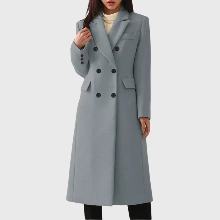 Women's Long Coat Double-Breasted with Lapel Collar
