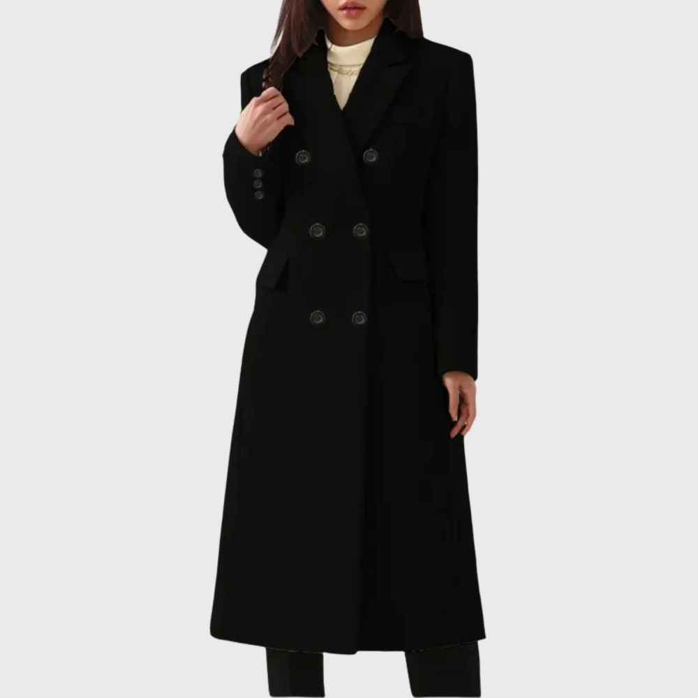 Women's Long Coat Double-Breasted with Lapel Collar