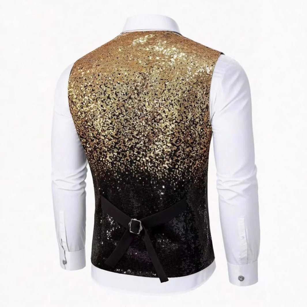 Men's Glitter Waistcoat with Satin Lapels Gold