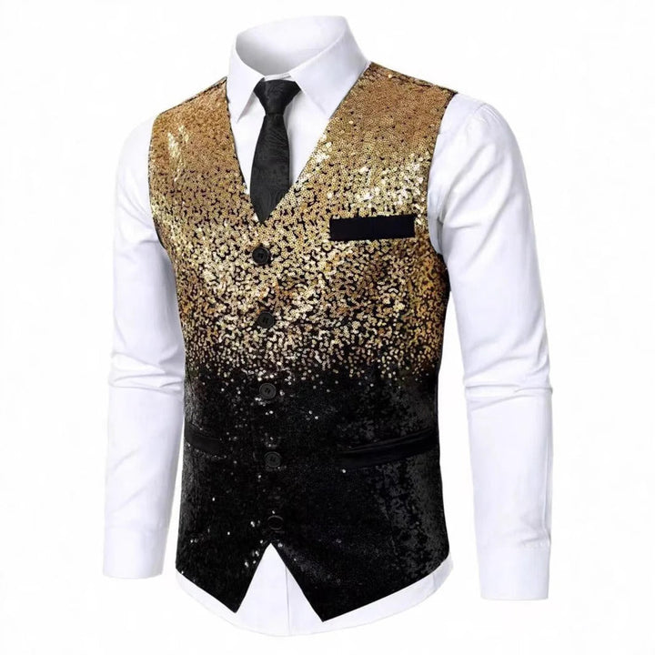 Men's Glitter Waistcoat with Satin Lapels Gold