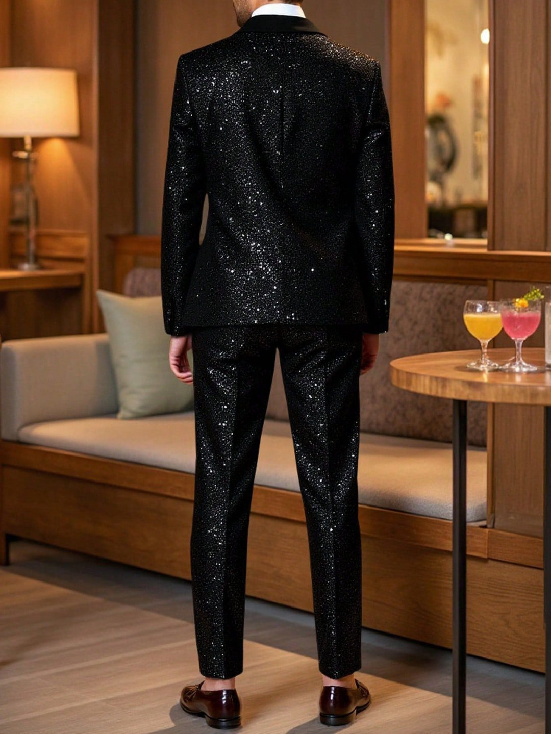 Men's Glitter Suit Jacket and Trousers - Black