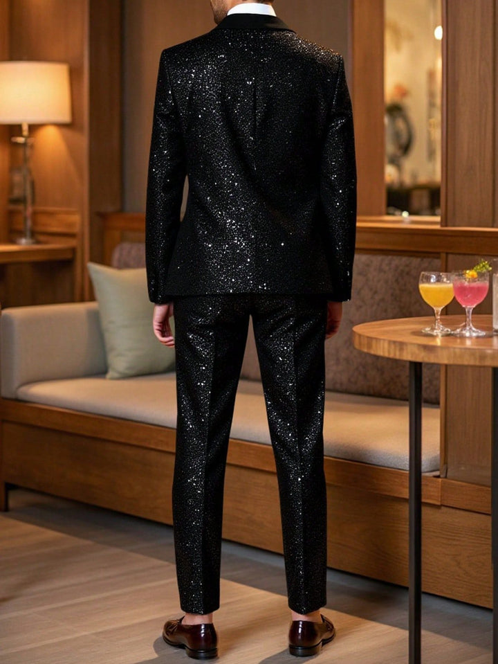 Men's Glitter Suit Jacket and Trousers - Black