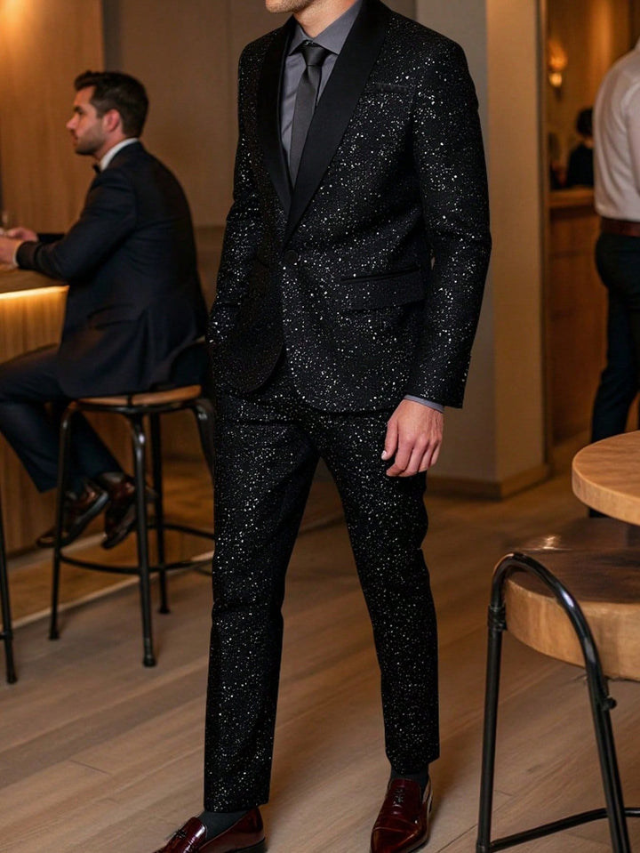 Men's Glitter Suit Jacket and Trousers - Black