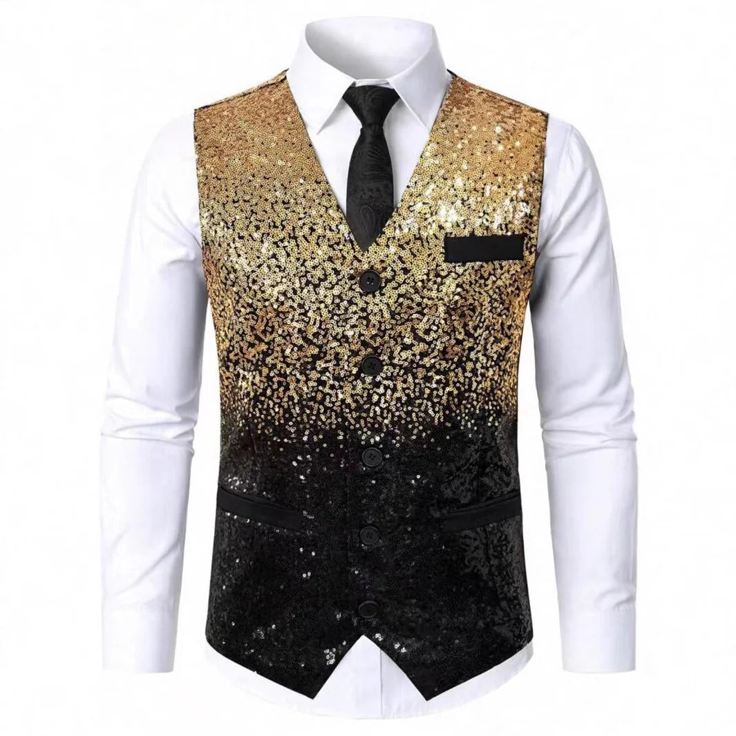 Men's Glitter Waistcoat with Satin Lapels Gold