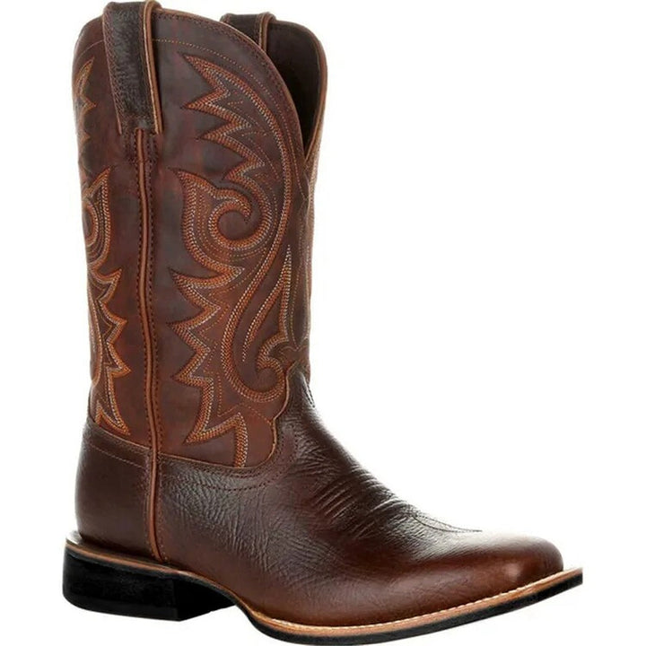 Men's Western Boots with Contrast Stitching - Faux Leather, Non-Slip Sole