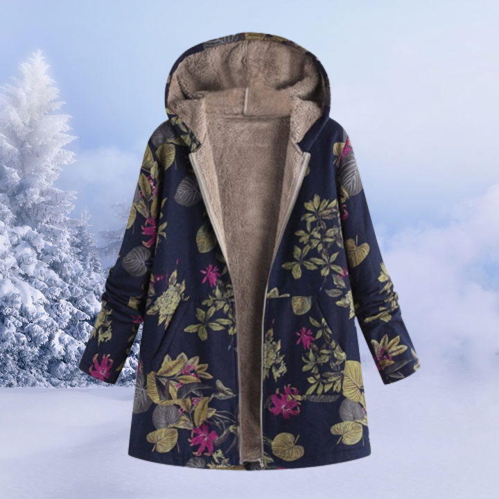 Women's Floral Print Winter Jacket with Hood - Reversible