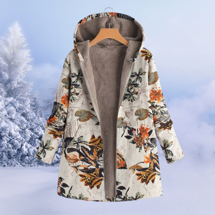 Women's Floral Print Winter Jacket with Hood - Reversible