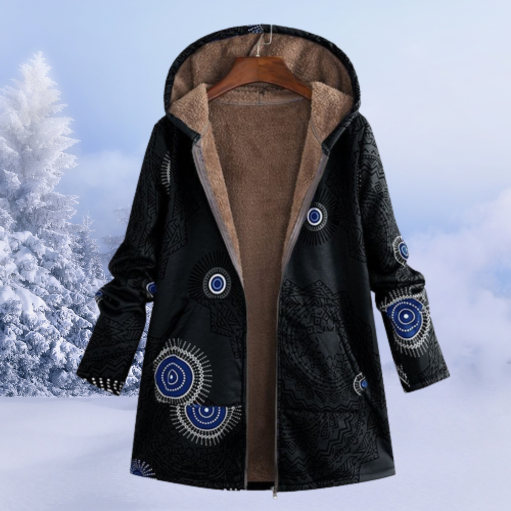 Women's Floral Print Winter Jacket with Hood - Reversible