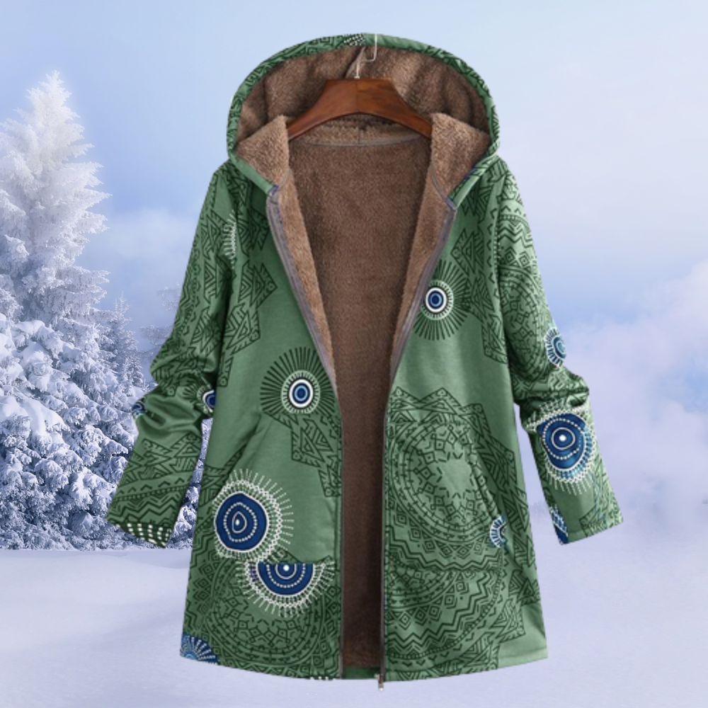 Women's Floral Print Winter Jacket with Hood - Reversible
