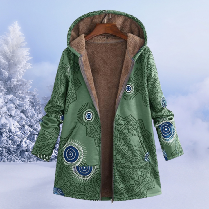 Women's Floral Print Winter Jacket with Hood - Reversible