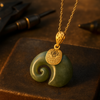 Hetian Jade Elephant Pendant Necklace – Gold-Plated Chain for Women