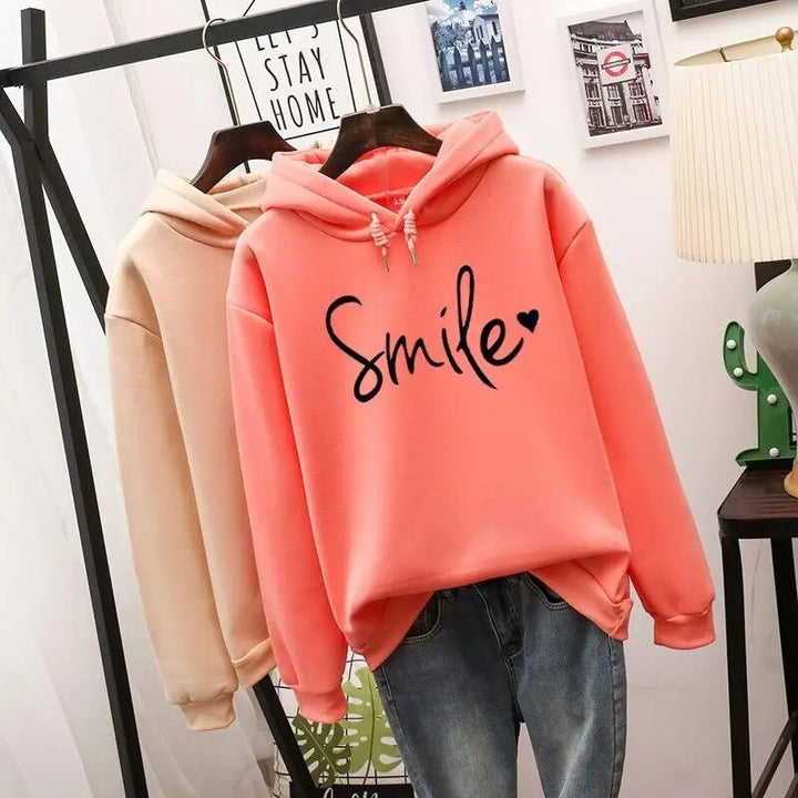 Women's Hoodie with Smiley Print – Hooded, Casual Streetwear
