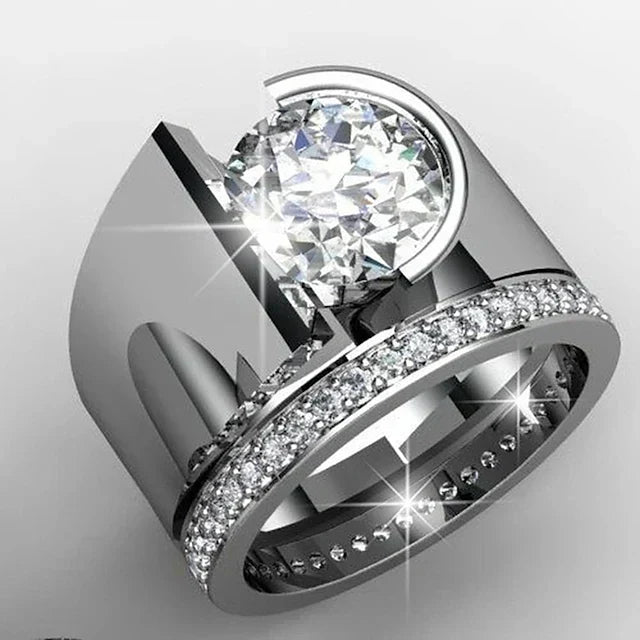 Radiant silver ring with cubic zirconia