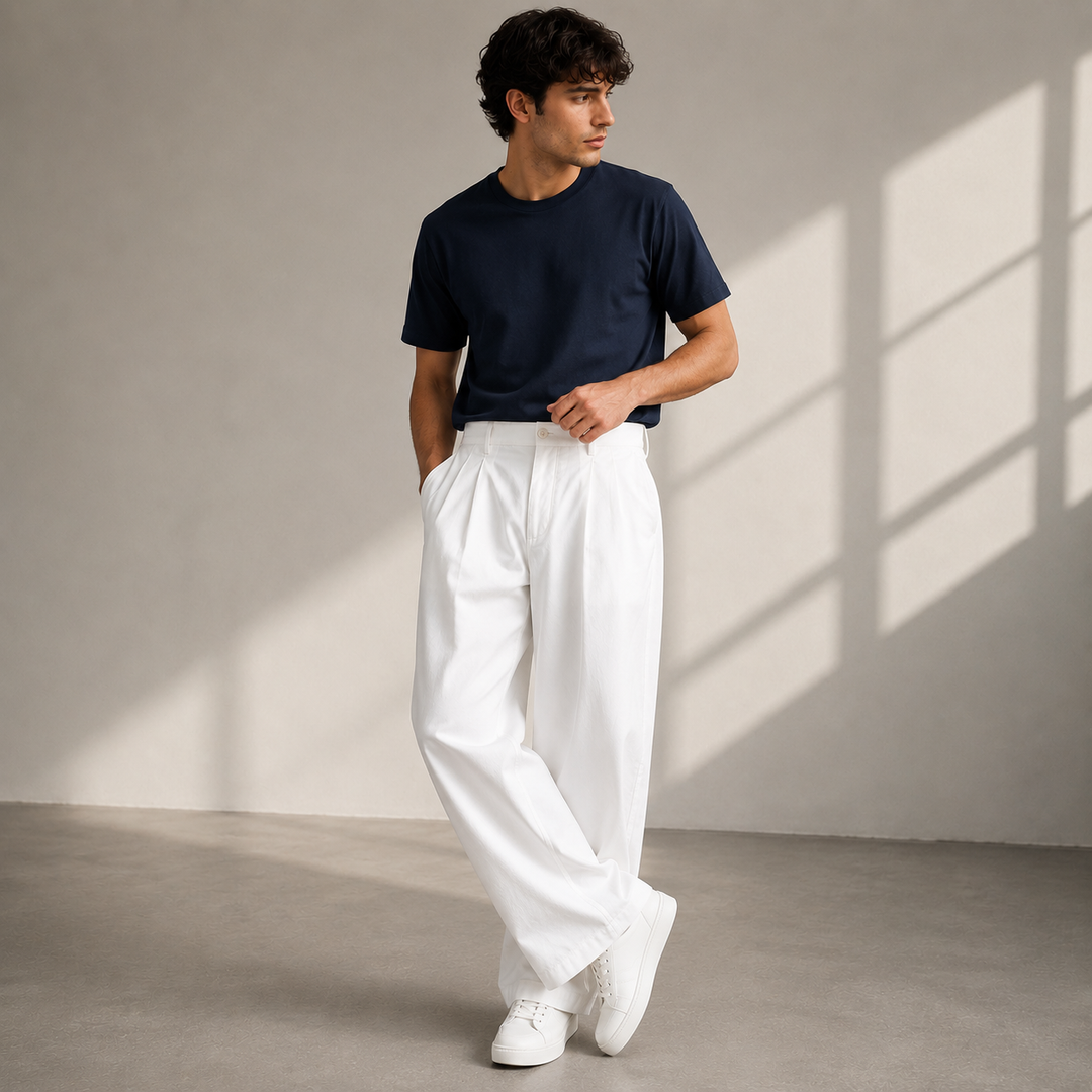 Men's pleated wide-leg trousers – casual, modern trousers for everyday wear and travel