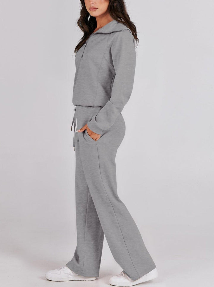 Women's Loungewear Set with Half Zip and Straight Legs