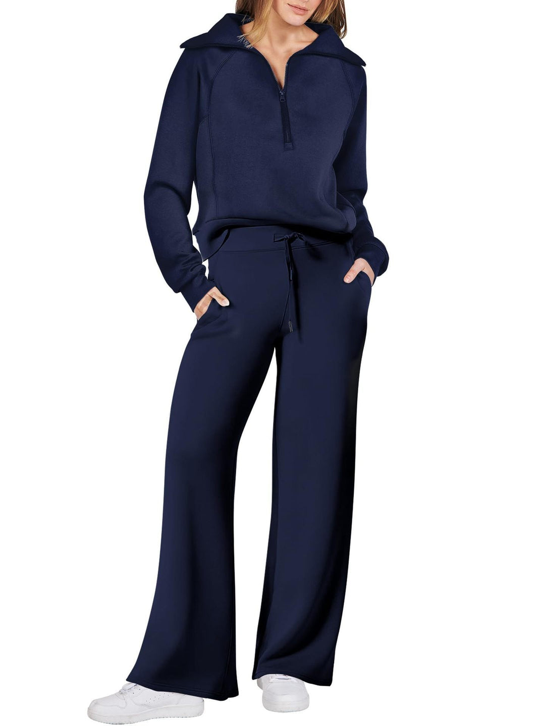 Women's Loungewear Set with Half Zip and Straight Legs