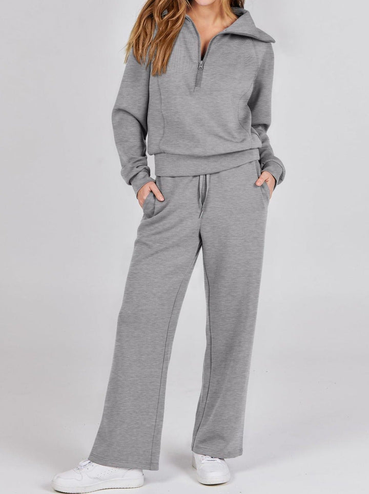 Women's Loungewear Set with Half Zip and Straight Legs