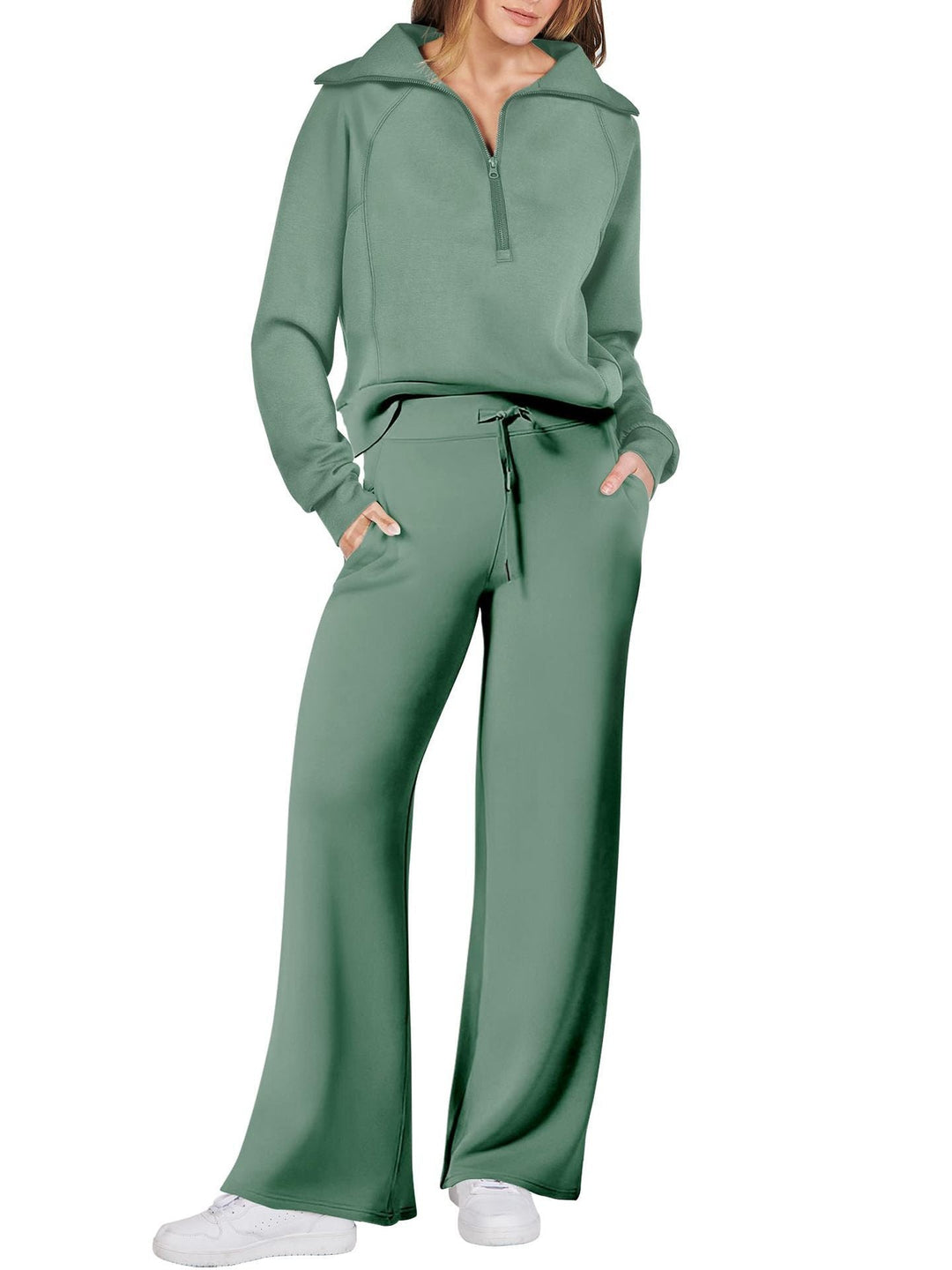 Women's Loungewear Set with Half Zip and Straight Legs