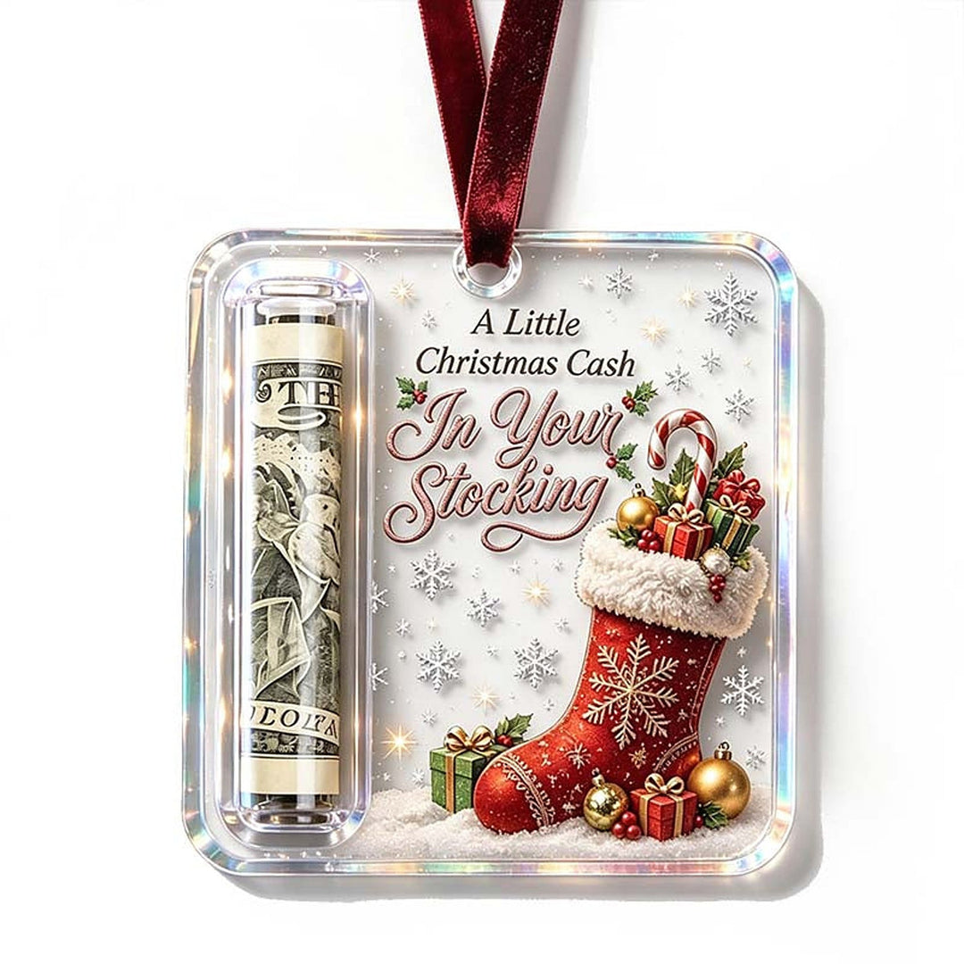 Christmas Ornament Money Holder - Clear Acrylic Hanger for Rolled Banknotes