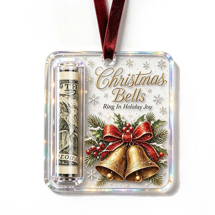 Christmas Ornament Money Holder - Clear Acrylic Hanger for Rolled Banknotes
