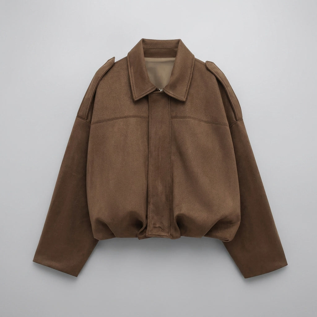 Women's Suede Bomber Jacket Cropped with Tailored Fit