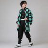Kids' Halloween Anime Cosplay Costume with Checkered Haori Jacket and Character Accessories for Party