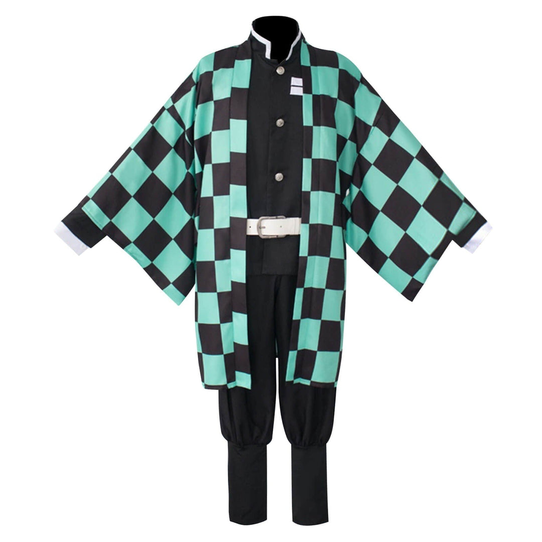 Kids' Halloween Anime Cosplay Costume with Checkered Haori Jacket and Character Accessories for Party