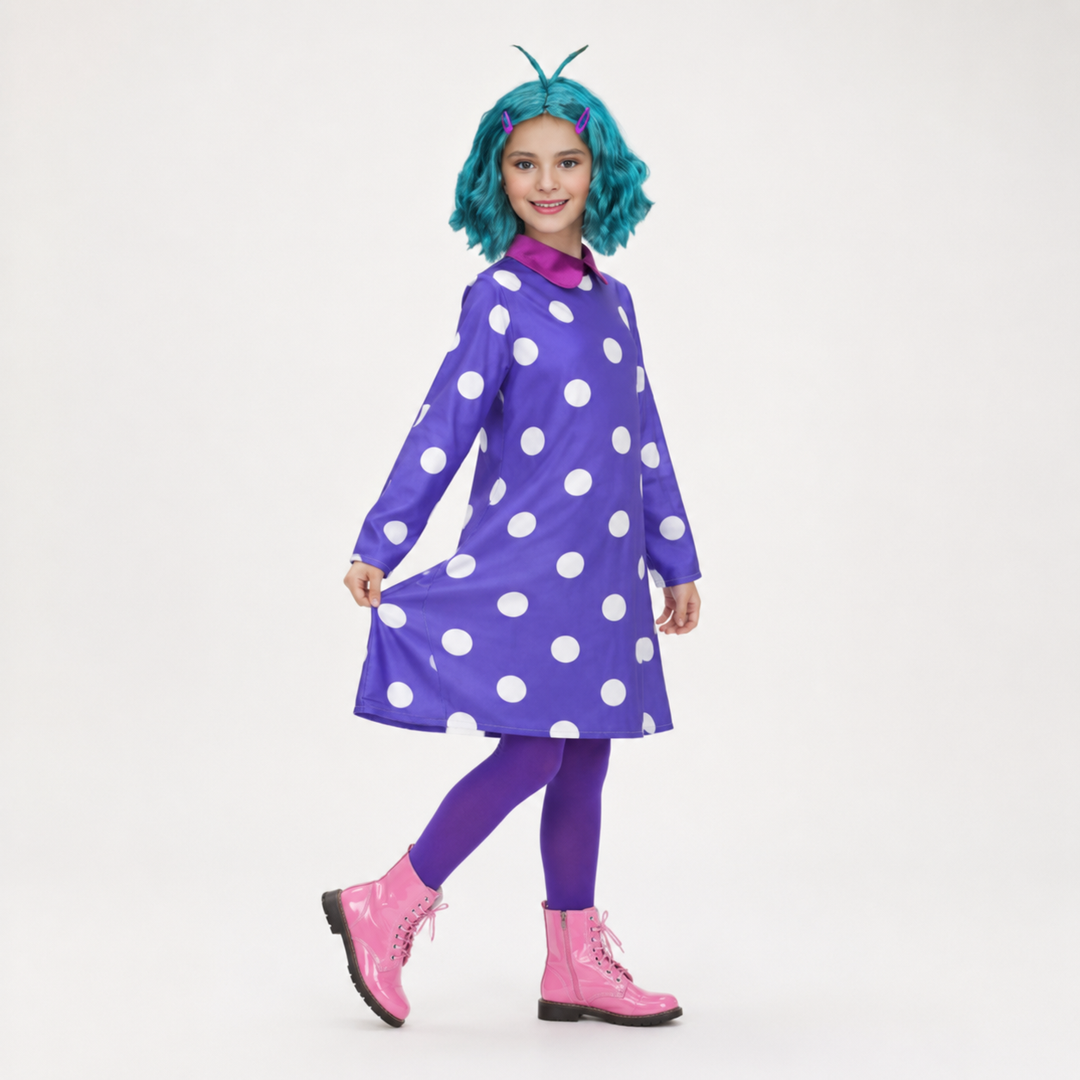 Kids' Halloween Cosplay Costume Polka Dot Dress with Wig and Tights for Party and Themed Events