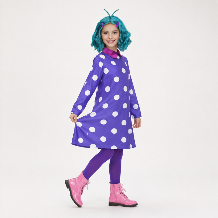 Kids' Halloween Cosplay Costume Polka Dot Dress with Wig and Tights for Party and Themed Events