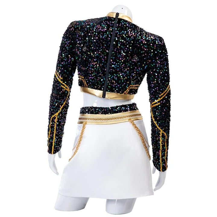 Kids' Halloween Cosplay Costume with Wig Sequined Crop Top Pleated Skirt and Studded Shoulder Armor