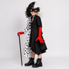 Kids' Halloween Black-and-White Villain Costume Dress with Dalmatian Spots and Attached Hood for Character Cosplay Party