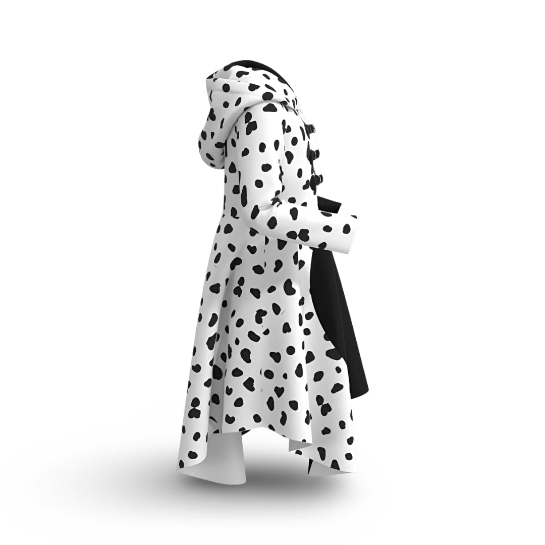 Kids' Halloween Black-and-White Villain Costume Dress with Dalmatian Spots and Attached Hood for Character Cosplay Party