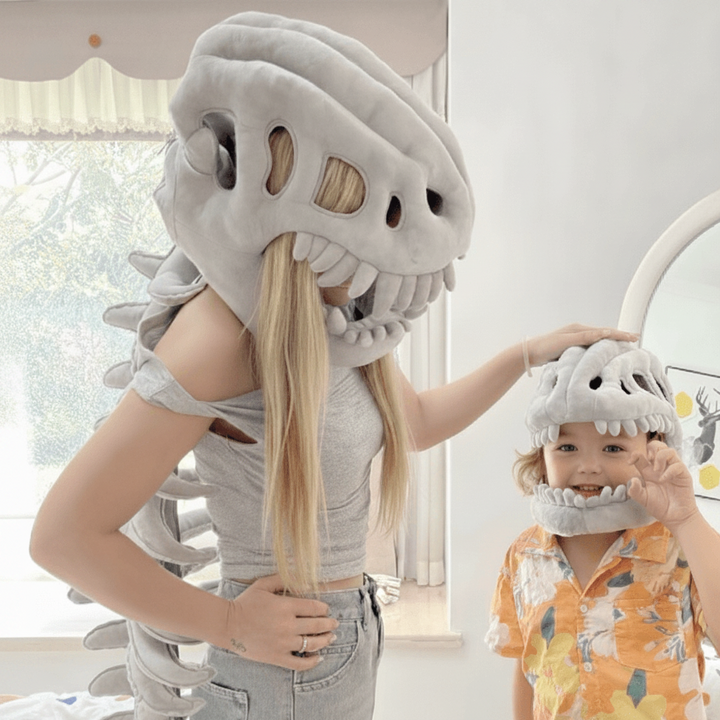 Kids' Halloween Dinosaur Costume Skull Cap Beanie with Plush Skeleton Spine Tail and 3D Bone Details