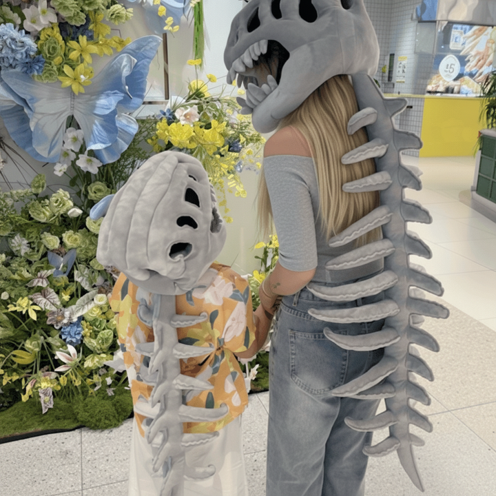 Kids' Halloween Dinosaur Costume Skull Cap Beanie with Plush Skeleton Spine Tail and 3D Bone Details