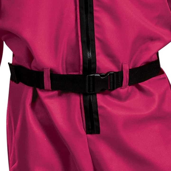 Kids' Halloween Hooded Jumpsuit Costume with Mask Belt and Cargo Pockets Pink