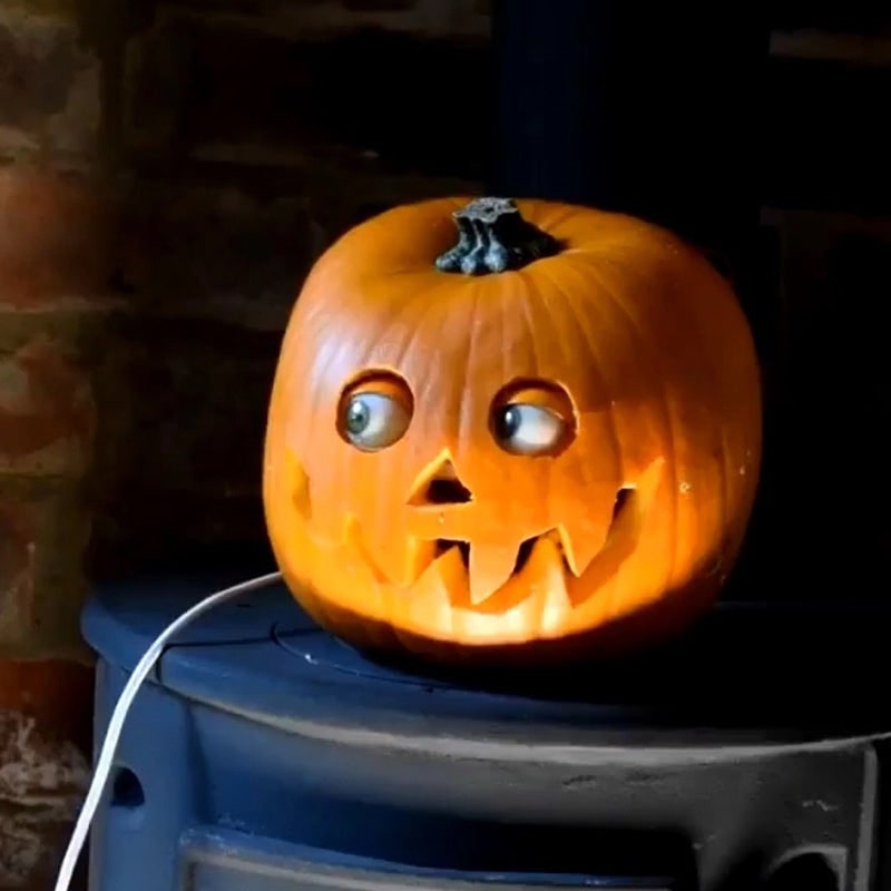 Halloween Jack O Lantern Pumpkin Decor with Animatronic Moving Eyes for Scary Party Prop