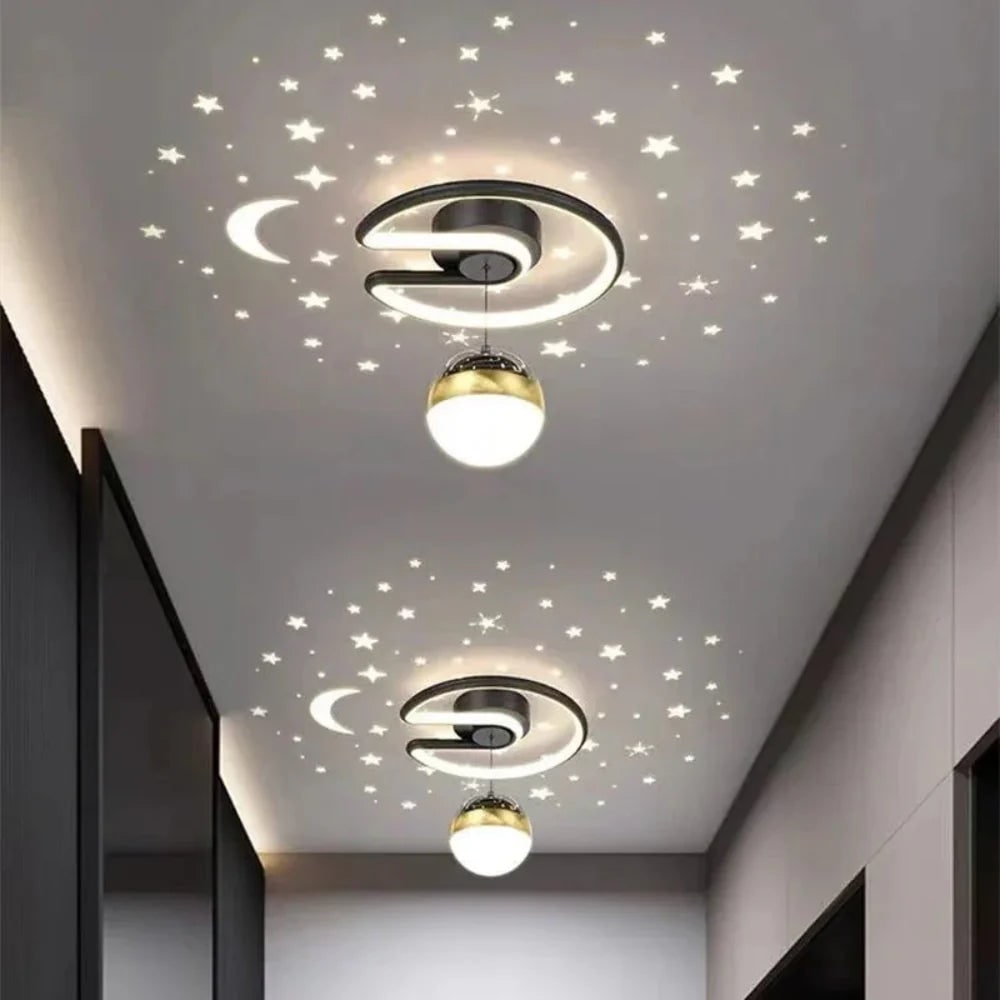 Kids' LED Ceiling Light with Star Projection and Dimmable Semi Flush Design for Bedroom