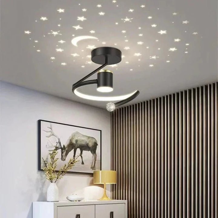 Kids' LED Ceiling Light with Star Projection and Dimmable Semi Flush Design for Bedroom