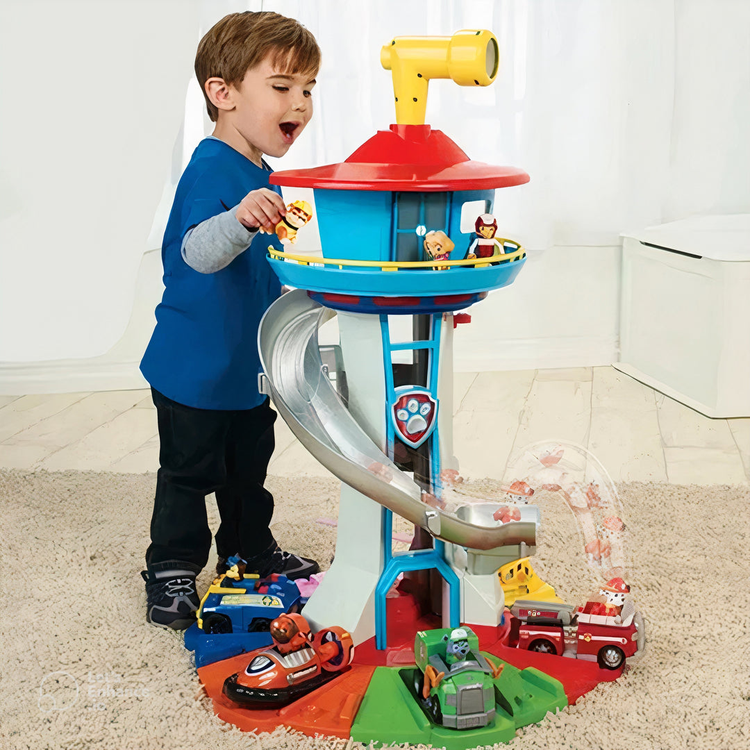 Kids' Toy Set Lookout Tower with Spiral Slide Rotating Periscope and Rescue Vehicles