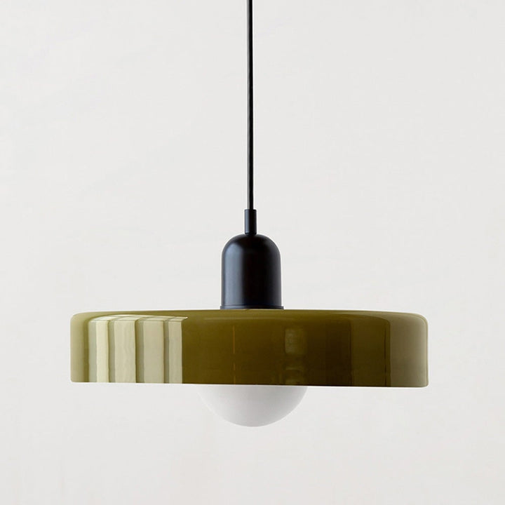 Kitchen Pendant Light Fixture with Adjustable Cord and Glass Disc Shade for Living Room