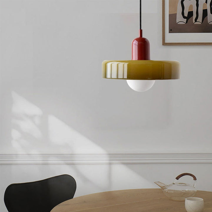 Kitchen Pendant Light Fixture with Adjustable Cord and Glass Disc Shade for Living Room