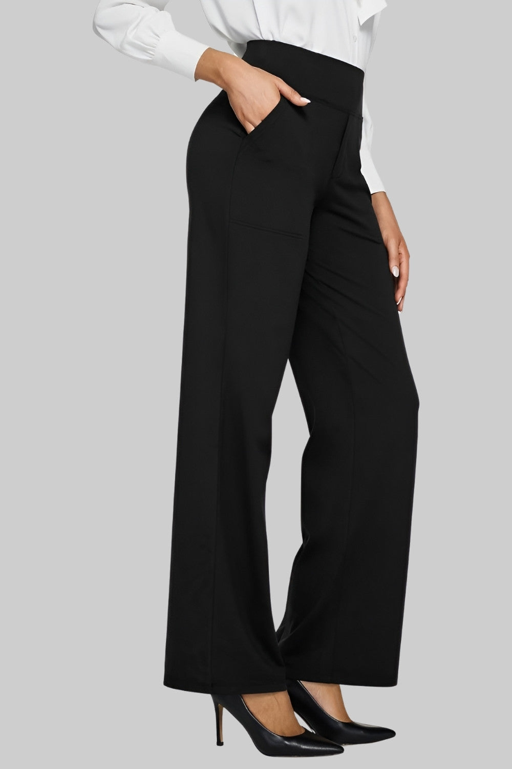 Women's High-Waisted Stretch Trousers – Comfortable Pull-On Trousers