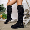Slouchy Knee-High Boots with Buckle Detail