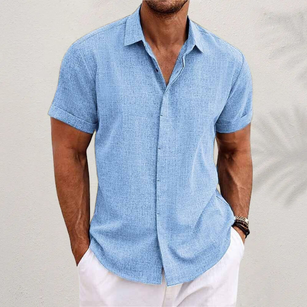 Men's Short-Sleeve Linen Shirt with Textured Surface