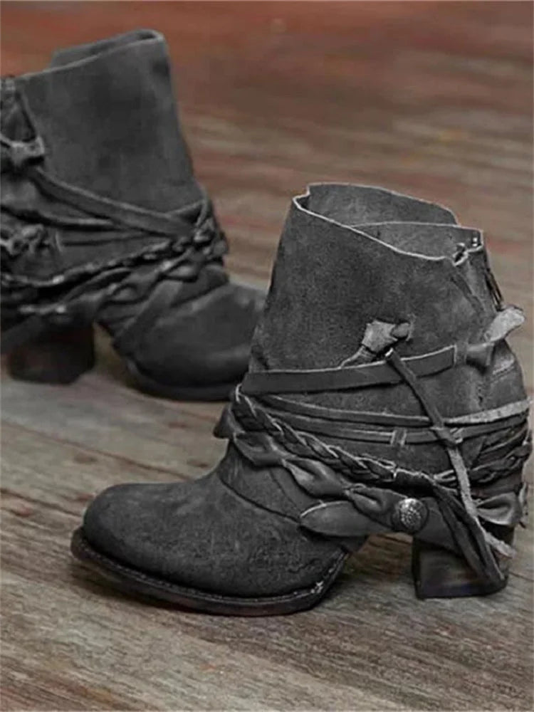 Braided Suede Lace-Up Ankle Boots